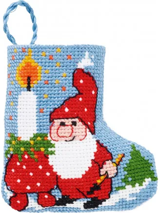 Permin Broderikit Julstrumpa Tomte med Ljus 7x8cm